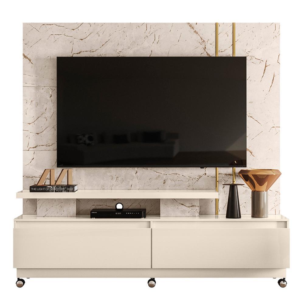 Estante Home Theater New Apolo Calacata/off White Para Tv Até 75 Com Rodízios - Madetec