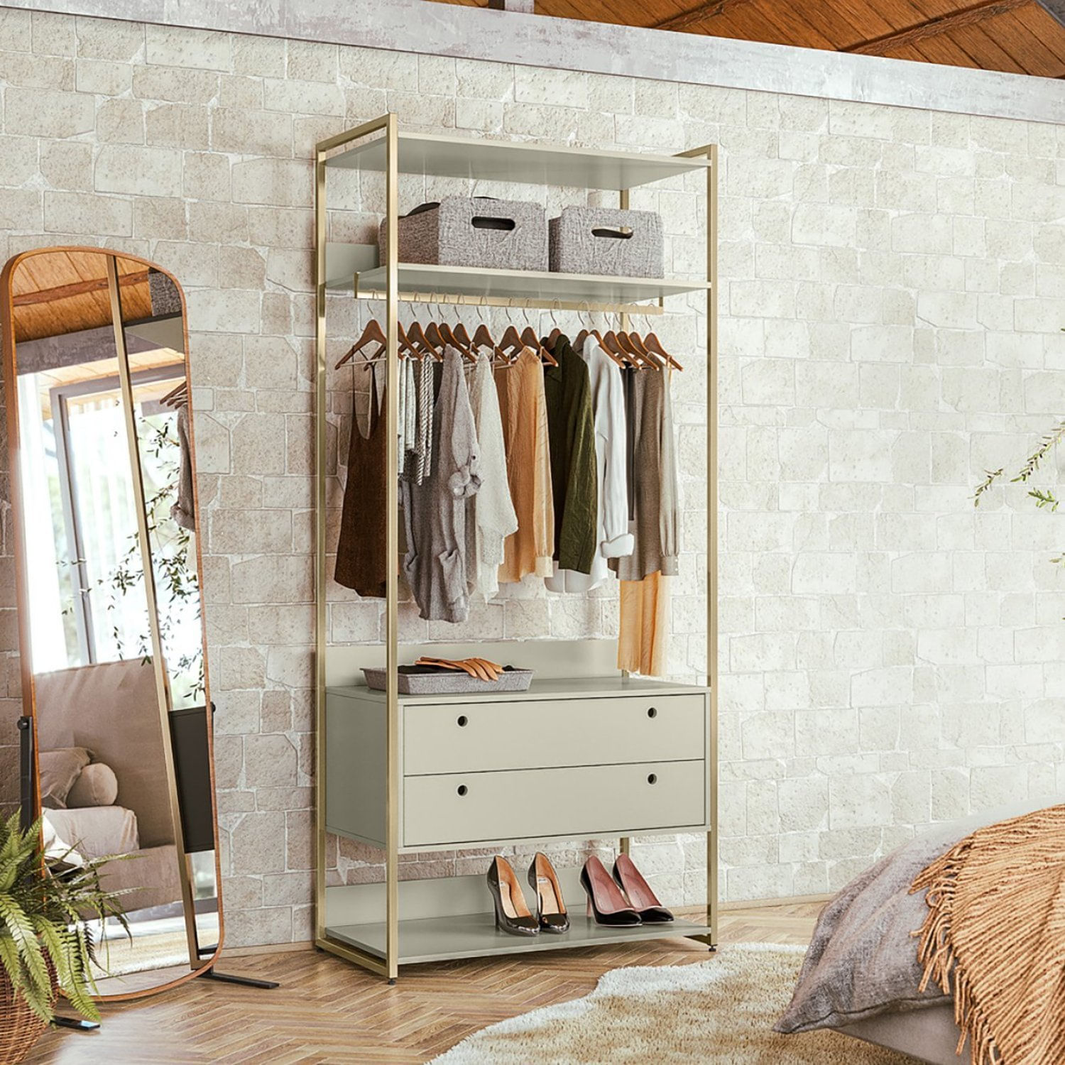 Guarda Roupa Closet Industrial Com Cabideiro 2 Gavetas Olivar Off White