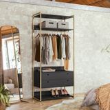 Guarda Roupa Closet Industrial Com Cabideiro 2 Gavetas Olivar Preto