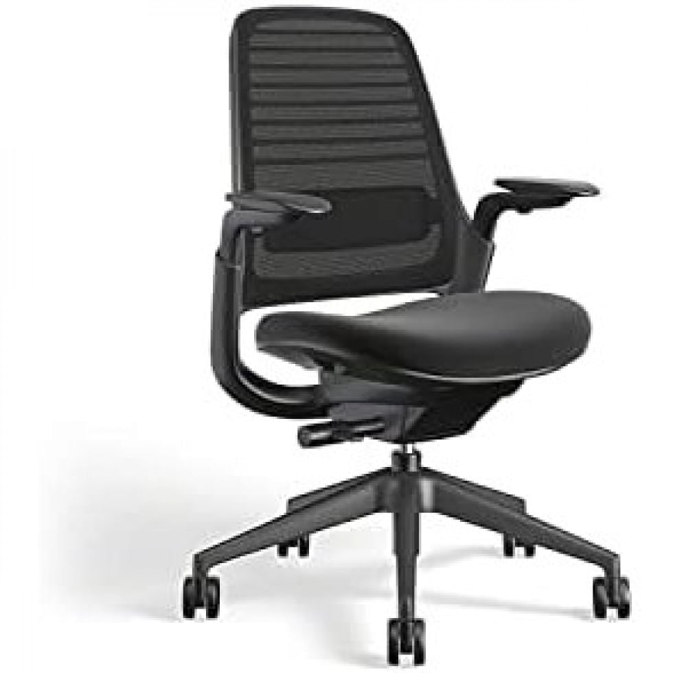 Cadeira De Escritorio Ergonomica Giratoria E Ajustavel, Steelcase 435a00 5t21 5s26 6205 4arm Lum Cc, Preto