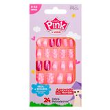 Unhas Postiças Autocolante Infantil Kiss Pink - 24 Unhas