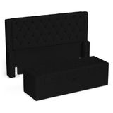 Cabeceira E Calçadeira Báu King Size Atena 195cm Capitonê Suede Preto - Desk Design