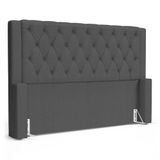Cabeceira Atena Para Cama Box Queen Size 160cm Capitonê Com Frame Linho Cinza Escuro - Desk Design