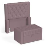Cabeceira E Calçadeira Báu Solteiro Atena 90cm Capitonê Veludo Rosê - Desk Design