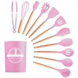 Kit Utensílios Cozinha 12 Peças Silicone Antiaderente (rosa)