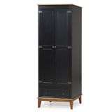 Guarda-roupa Rústico 2 Portas E 1 Gavetas - Madeira Maciça E Mdf Preto