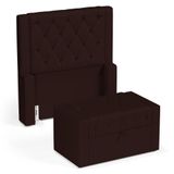 Cabeceira E Calçadeira Báu Solteiro Atena 90cm Capitonê Sintético Marrom - Desk Design