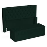 Cabeceira E Calçadeira Báu King Size Atena 195cm Capitonê Veludo Verde Escuro - Desk Design