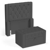 Cabeceira E Calçadeira Báu Solteiro Atena 90cm Capitonê Suede Cinza - Desk Design