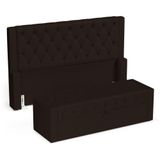 Cabeceira E Calçadeira Báu King Size Atena 195cm Capitonê Sintético Marrom - Desk Design