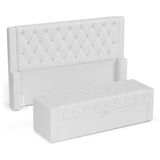 Cabeceira E Calçadeira Báu King Size Atena 195cm Capitonê Sintético Branco - Desk Design