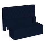 Cabeceira E Calçadeira Báu King Size Atena 195cm Capitonê Suede Azul Marinho - Desk Design