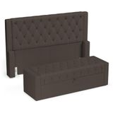 Cabeceira E Calçadeira Báu King Size Atena 195cm Capitonê Linho Cacau - Desk Design