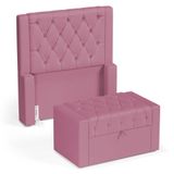Cabeceira E Calçadeira Báu Solteiro Atena 90cm Capitonê Suede Rosa - Desk Design