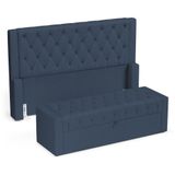 Cabeceira E Calçadeira Báu King Size Atena 195cm Capitonê Linho Azul - Desk Design