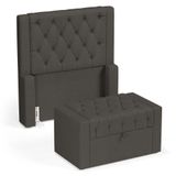 Cabeceira E Calçadeira Báu Solteiro Atena 90cm Capitonê Linho Cacau - Desk Design
