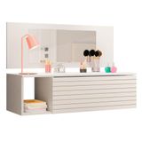 Penteadeira Mesa De Maquiagem Joy Suspensa 01 Gaveta Com Espelho Branco - Desk Design