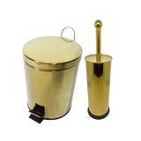 Kit Lavabo Inox Dourado Lixeira Pedal 3l E Escova Sanitaria France Fineza