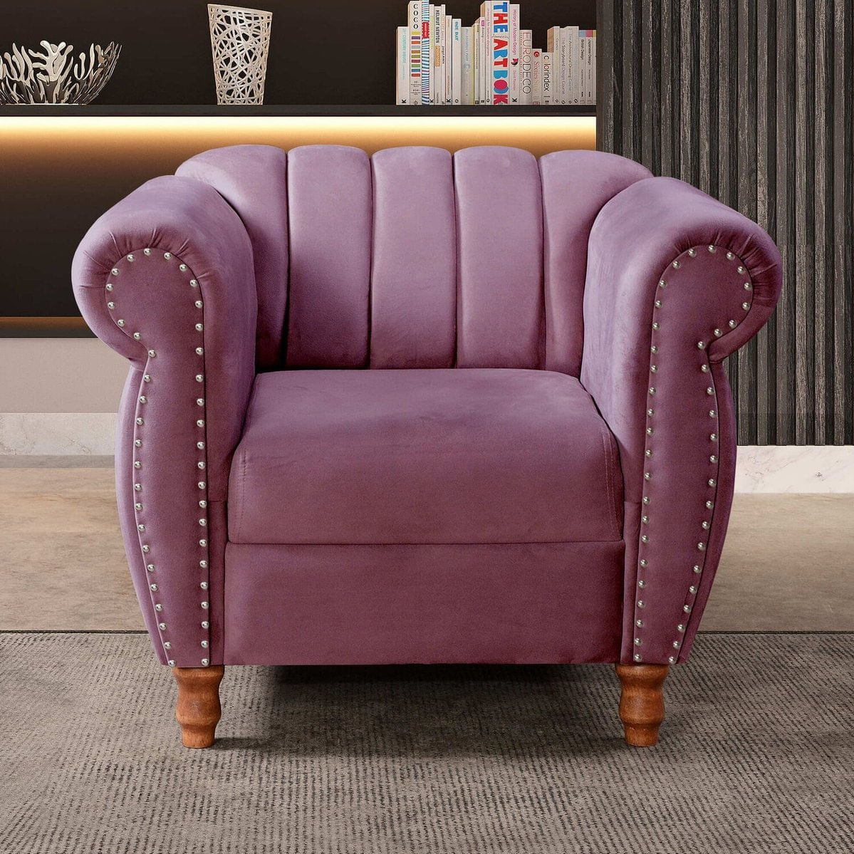 Poltrona Realeza Chesterfield Cadeira Vintage Decoração Retrô Roxo