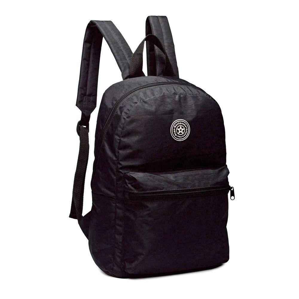 Mochila Básica Feminina Masculina Nylon Crinkle Amassadinho Cor:preta