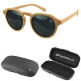 Oculos Sol Masculino Vintage Proteção Uv Casual + Case + Verão Lentes Pretas Estiloso Presente Bege