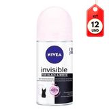 Kit C/12 Nivea Black &amp; White Clear Desodorante Rollon 50ml