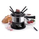 Aparelho De Fondue Lugano Panela Aço Inox 1,4 Litros Para Carnes Óleo Kit Conjunto Serviço