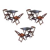 Kit 3 Conjuntos De Mesa Dobravel Com 2 Cadeiras De Madeira 70x70 Para Restaurante E Bar - Imbuia