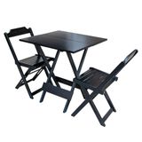 Conjunto De Mesa Dobravel Com 2 Cadeiras De Madeira 70x70 Ideal Para Bar E Restaurante - Preto