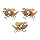 Kit 3 Conjuntos De Mesa Dobravel Com 4 Cadeiras De Madeira 120x70 Para Restaurante E Bar - Mel