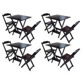 Kit 4 Conjuntos De Mesa Dobravel Com 2 Cadeiras De Madeira 70x70 Ideal Para Bar E Restaurante - Taba
