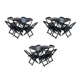 Kit 3 Jogos De Mesa Dobravel Com 6 Cadeiras De Madeira 120x70 Para Restaurante E Bar - Preto