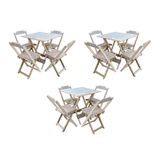 Kit 3 Conjuntos De Mesa Dobravel Com 4 Cadeiras De Madeira 70x70 Para Restaurante E Bar - Sem Pintur