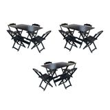 Kit 3 Jogos De Mesa Dobravel Com 4 Cadeiras De Madeira 120x70 Para Restaurante E Bar - Preto