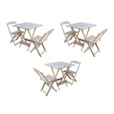Kit 3 Conjuntos De Mesa Dobravel Com 2 Cadeiras De Madeira 70x70 Para Restaurante E Bar - Sem Pintur