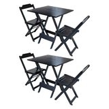 Kit 2 Jogos De Mesa Dobravel Com 2 Cadeiras De Madeira 70x70 Ideal Para Bar E Restaurante - Preto
