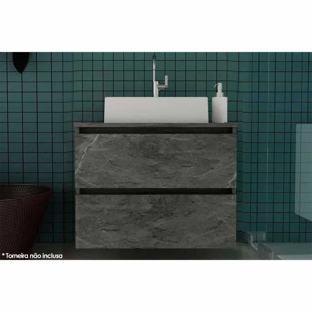 Conjunto De Banheiro Balcão Suspenso Bn3607 C- Cuba Pia Bn3600 60cm Cor Mármore Lunar - Tecno Mobili