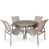 Conjunto 1 Mesa + 4 Cadeiras Para Área Externa Cappuccino E Tela Café Com Leite