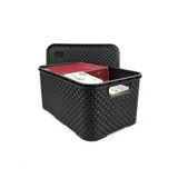 Cesto Caixa Organizadora Rattan De Plástico Resistente Médio Com Tampa Capacidade 8 Litros Cor:preto