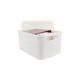Cesto Caixa Organizadora Rattan De Plástico Resistente Médio Com Tampa Capacidade 8 Litros Cor:branco