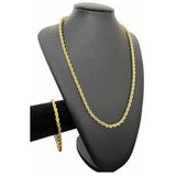 Cordão + Pulseira 5mm Baiano Corda Banhado A Ouro 18k Luxo