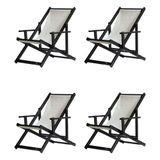 Kit 4 Espreguiçadeiras Dobrável Black Cb-branco