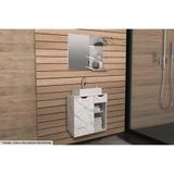 Conjunto De Banheiro Armário C- Espelho Bn3608 E Balcão Suspenso Bn3605 S- Cuba Pia 60cm Cor Mármore Branco - Tecno Mobili