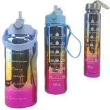 Garrafa Motivacional Metalica 2 Litros 900ml 300ml Kit 3 Uni Squeeze Agua Cha Viagem Passeio