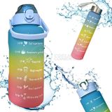 Garrafas De Água Motivacionais 3 Em 1 Squeeze 2l Azul Tie Dye + Adesivos 2d E 3d Inclusos