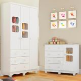 Quarto De Bebê Infantil Uli Com Guarda-roupa 3 Portas E Cômoda 4 Gavetas Branco - Peroba