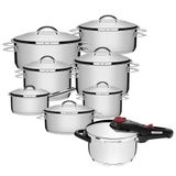 Jogo De Panelas Solar 7 Peças + Panela De Pressão Solar 4,5 L Em Aço Inox Fundo Triplo Tramontina