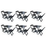 Kit 6 Jogos De Mesa Dobravel Com 2 Cadeiras De Madeira 70x70 Ideal Para Bar E Restaurante - Preto