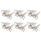 Kit 6 Conjuntos De Mesa Dobravel Com 2 Cadeiras De Madeira 70x70 Ideal Para Bar E Restaurante - Sem