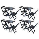 Kit 4 Conjuntos De Mesa Dobravel Com 2 Cadeiras De Madeira 70x70 Ideal Para Bar E Restaurante - Pret